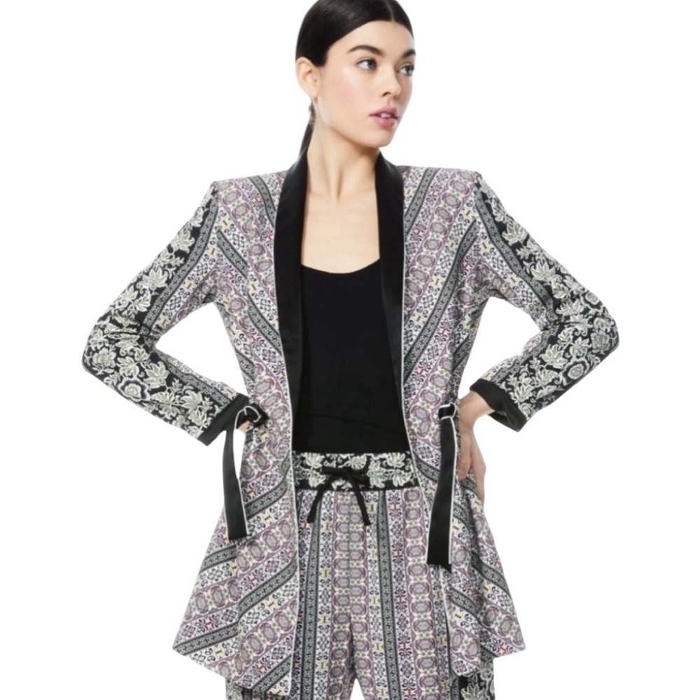 Alice and Olivia Lincoln Art Deco Drawstring Long Blazer Jacket M suit separates - Picture 3 of 6
